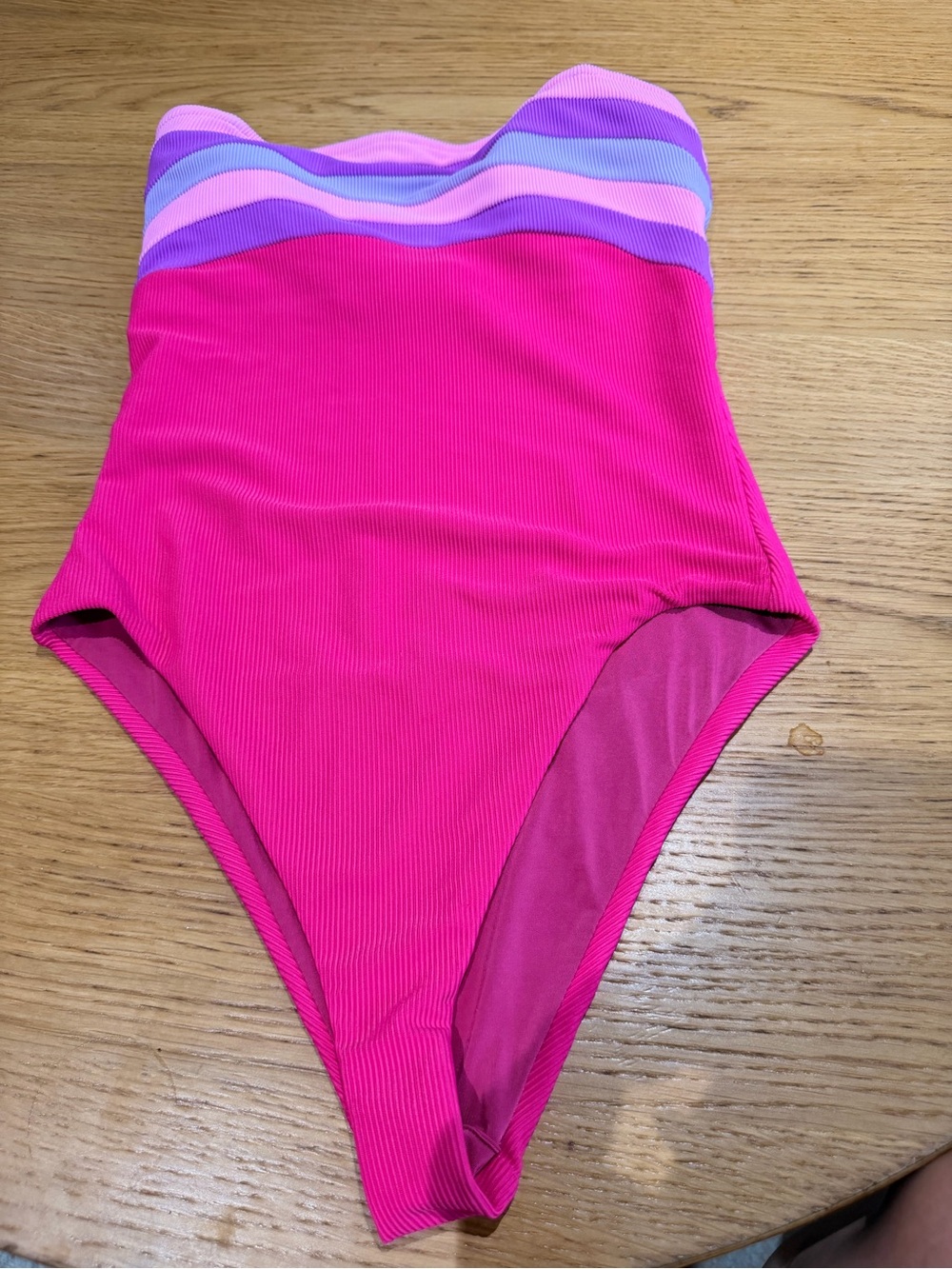 Beach Riot Hot Pink Ribbed One-Piece with Purple & Lavender Stripe